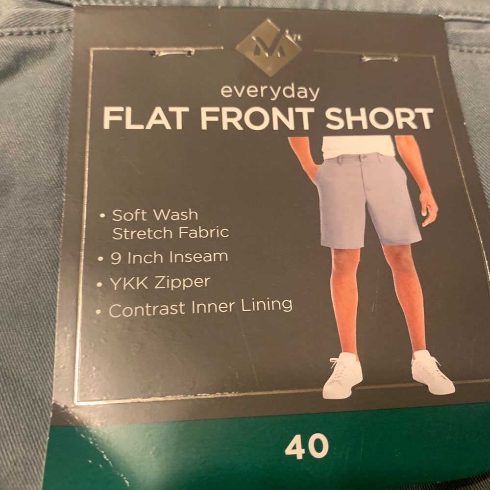 NEW Members Mark Mens Size 40 Gray Blue Everyday Stretch Flat Front Short